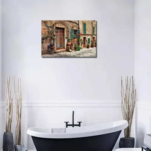 Vista 4 de Arte de pared toscano, calles italianas del antiguo mediterráneo, lienzo para pared, pintura de la imagen, impresión sobre lienzo, arquitectura