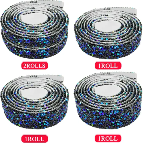 Vista 3 de 5 rollos de cinta de diamantes de imitación autoadhesiva, tiras de diamantes de imitación para Navidad, bodas, pasteles, cumpleaños, manualidades