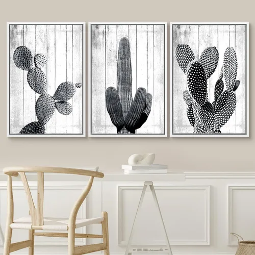 Vista 231 de SIGNWIN Lienzo enmarcado para pared, juego de arte de collage de hojas transparentes en blanco y negro, ilustraciones de naturaleza silvestre, arte