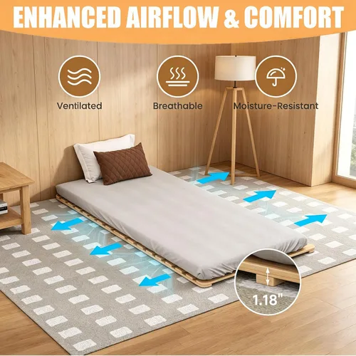 Vista 4 de LILYPELLE Base de cama de piso, marco de cama plegable de tatami, placa de cama transpirable a prueba de humedad, cama japonesa de suelo, marco