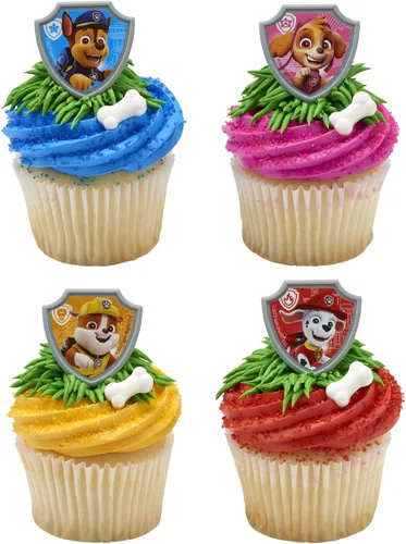 Vista 8 de DecoPac Paw Patrol Reporting For Duty Anillos, Decoraciones de cupcakes con Chase, Marshall, Skye y Rubble - Paquete de 24