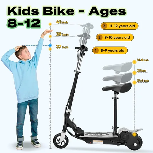 Vista 7 de Electric Scooter with Seat, Adjustable Height for Kids Ages 6-12, up to 10mph ＆ 155lbs Max Load, Removable Seat 2 Riding Styles