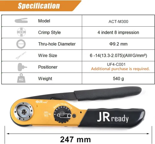 Vista 2 de JRready ACT-M300 Herramientas de crimpado de sangría ajustable de rango de corriente media para industrias de transporte pesado contactos