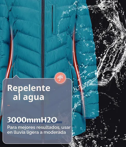 Vista 4 de CREATMO US Abrigo de invierno con capucha para mujer, impermeable, cálido, largo acolchado, parka Azul (Acid Blue)