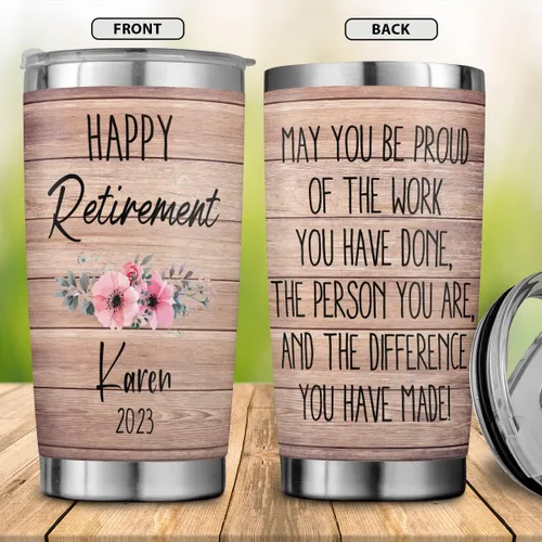 Vista 3 de Vaso aislado de acero inoxidable personalizado para jubilación, regalo de jubilación para mujeres, compañero de trabajo jubilado, dama, jefe, vaso