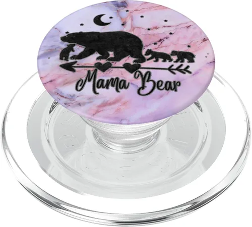 Vista 8 de Black Mama Bear and Three Cubs On Pink Gray Blue PopSockets PopGrip: agarre intercambiable para teléfonos y tabletas