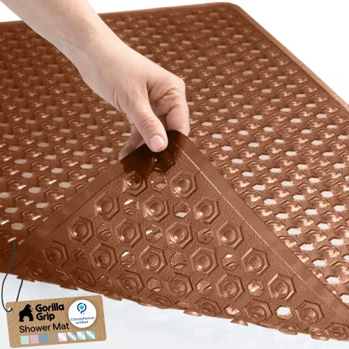 Vista 33 de GORILLA GRIP - Alfombrilla patentada cuadrada para cabina de ducha, alfombrillas pequeñas para el piso de la bañera para duchas de pie, ventosas