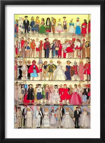 Vista 2 de ART Impresión artística de pared Barbie Doll Collection, retro sobre marco negro, 17 x 23 pulgadas