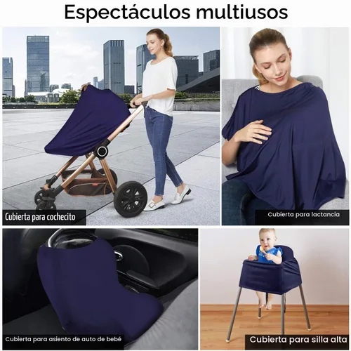 Vista 7 de Funda de lactancia y poncho de lactancia para bebé, cubierta de lactancia materna multiusos para toldo de asiento de automóvil, funda de asiento Azul