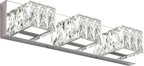 Vista 9 de Lámpara LED de baño – Moderna lámpara de tocador de cristal de 3 luces – Lámpara de pared cromada para baño 5CCT regulable