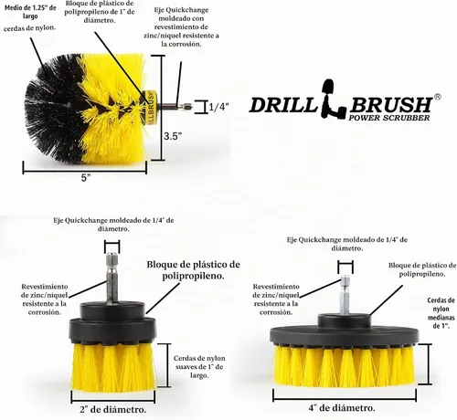 Vista 10 de Drillbrush Juego de Accesorios de Cepillo de Taladro para Limpieza de Baño – Kit de Cepillo Fregador Eléctrico para Bañera, Azulejos, Ducha