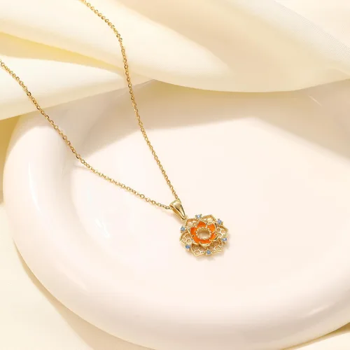 Vista 3 de 18K Gold-Plated Flower Pendant Necklace with Pearls and Zircon - Fashionable Cute Design for Girls and Women with Box Gifts