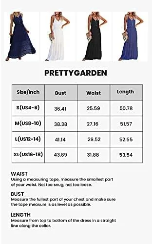 Vista 5 de PRETTYGARDEN Vestido casual de verano para mujer, tirantes delgados, sin mangas, cintura alta, para playa, largo