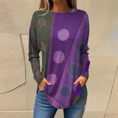 Vista 2 de Fall Outfits for Women Round Neck Long Sleeve T Shirt Solid Lightweight Pullover Tops Comfy Dressy Outfits