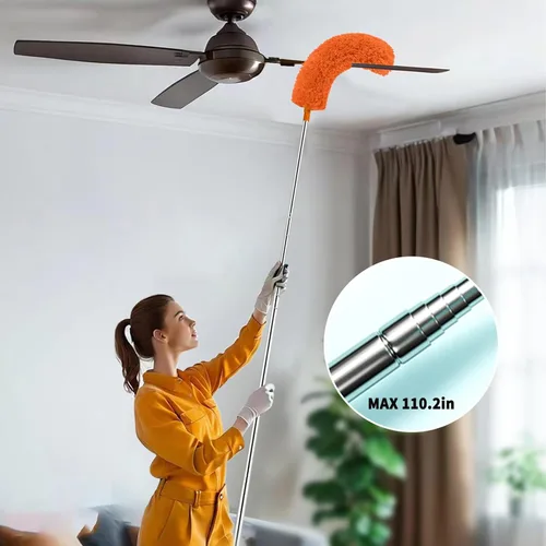 Vista 3 de Plumero de Telarañas con Poste de Extensión, Limpiador para Exteriores de 110 Pulgadas Telescópico Extendido Cepillo Araña, Kit de Limpieza, Mango