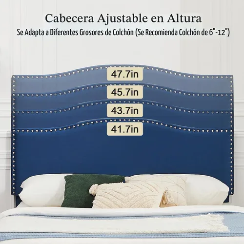 Vista 6 de VECELO Base de cama tamaño Queen, base de cama de plataforma con cabecera tapizada de altura ajustable, marcos resistentes y fuerte soporte