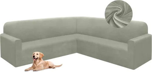 Vista 60 de HDCAXKJ Fundas de sofá seccional de esquina de terciopelo elástico en forma de L, juego de fundas deslizantes suaves y gruesas en forma de U