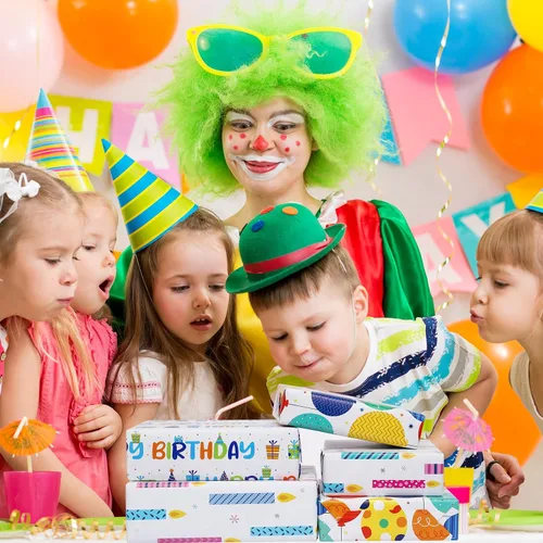 Vista 2 de BULKYTREE Papel de regalo de cumpleaños para niños, niñas, niños, hombres y mujeres, fiestas de vacaciones, 3 hojas grandes, globos
