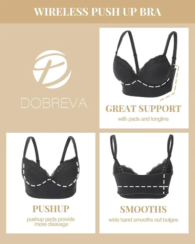 Vista 3 de DOBREVA brasier con push-up para mujer, sin varillas, corpiño con relleno, brasier con soporte y encaje