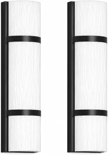 Vista 11 de Juego de 2 apliques de pared modernos para baño de 16 pulgadas, aplique de pared LED dorado con vidrio esmerilado blanco artesanal, iluminación