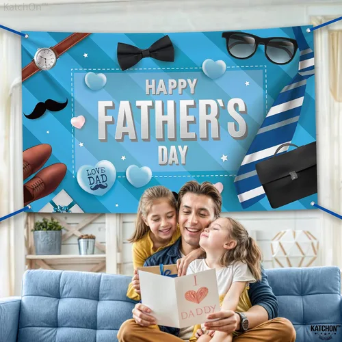 Vista 6 de KatchOn, Pancarta extragrande para el día del padre, 72 x 44 pulgadas, pancartas azules del día del padre, decoraciones del día del padre