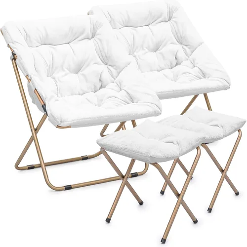 Vista 11 de Magshion Silla plegable de gran tamaño para adultos, silla de lectura con otomana, asiento circular esponjoso de piel sintética, cómoda silla