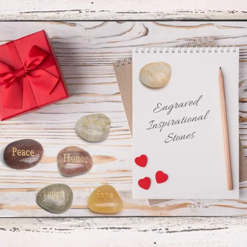 Vista 7 de BigOtters 25 piedras inspiradoras - Piedras de aliento con palabras grabadas para meditación, decoración de oficina en casa y cumpleaños, regalos