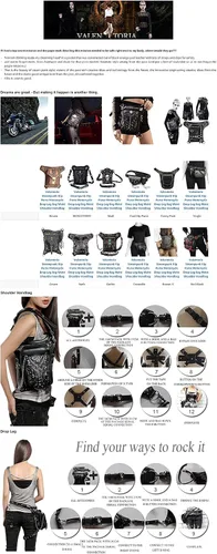 Vista 8 de Rebajas Cyber Monday Ofertas Venta Steampunk Riñonera Bolso para cintura Moda Gótico Hombro Bandolera Bandolera Muslo Pierna Capucha Bolsa de Viaje