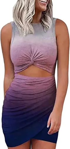 Vista 2 de YUTANRAL Vestidos de verano 2023 para mujer, sexy, con abertura en el ombligo, vestido ajustado para playa, casual, torcido, club, vestido cruzado