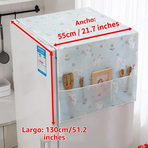 Vista 2 de Funda para refrigerador a prueba de polvo, protector superior de PEVA para lavadora con bolsas de almacenamiento laterales, a prueba de agua