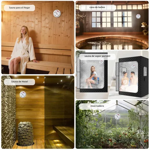 Vista 7 de Termómetro higrómetro de sauna, medidor de temperatura de 4 pulgadas con Fahrenheit y Celsius, 70-250°F / 0-100% HR, medidor analógico resistente al
