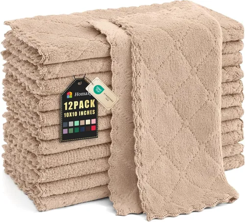 Vista 12 de Homaxy - Paquete de 12 trapos de cocina (13 x 19 pulgadas, marrón), de terciopelo coral supersuaves y absorbentes para lavar platos, paño