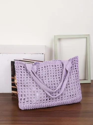 Vista 5 de ENBEI Bolsos grandes de playa para mujer, bolsos de hombro, bolso de punto, bolso de mano estético para playa de ganchillo, lindo bolso de mano