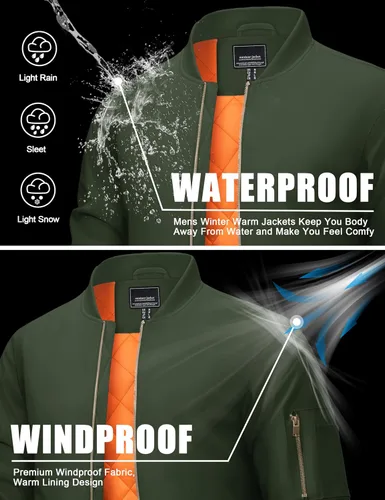 Vista 4 de CRYSULLY Chaqueta para hombre Otoño Invierno Espesar Cortavientos Chaquetas Bomber Abrigos Acolchados