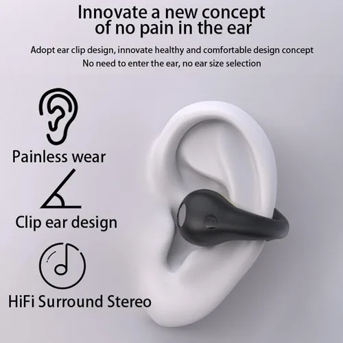 Vista 4 de Auriculares inalámbricos de oreja abierta Bluetooth con clip en mini auriculares estuche de carga para auriculares deportivos de conducción ósea