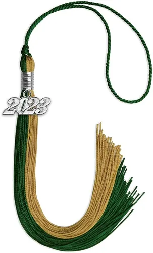 Vista 252 de Endea Graduation Borla de doble color con gota de fecha plateada (negro/oro antiguo, 2025)