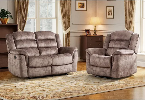 Vista 19 de EBELLO - Silla reclinable manual, sofá reclinable de tela suave con apoyabrazos y respaldo acolchado para sala de estar, dormitorio, color marrón