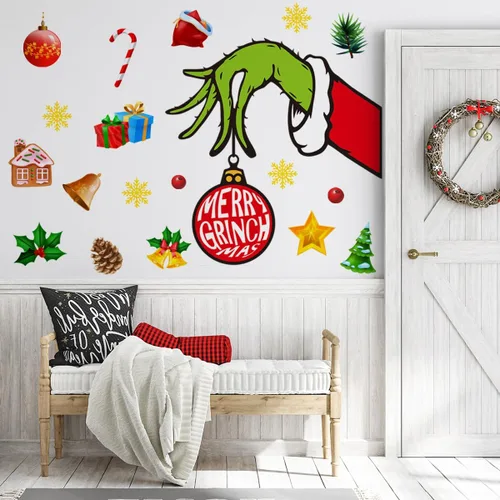 Vista 17 de Adhesivo decorativo para puerta de Navidad, calcomanías de puerta de vidrio de temporada extraíbles con calcomanías de copo de nieve para ventana