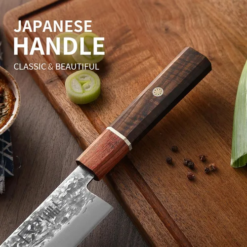 Vista 3 de Juego de cuchillos de Japón, juego de cuchillos Nakiri Santoku de acero de alto carbono de Japón, cuchillo de carnicero forjado a mano