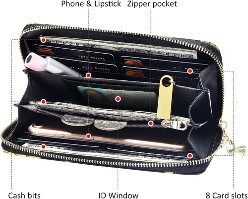Vista 3 de FEITH & FELLY - Cartera con bloqueo RFID para mujer, de cuero grabado en relieve, talla única