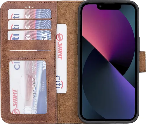 Vista 60 de HARDISTON Funda de piel auténtica hecha a mano compatible con iPhone 11 Pro de 5.8 pulgadas, funda magnética desmontable con tarjeteros - bordes