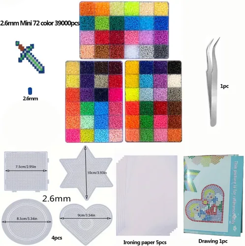 Vista 2 de ZLLBTMO Juego de 39000 cuentas fusibles para hacer manualidades, 72 colores de 0.096 pulgadas, mini cuentas de hierro pequeñas para adultos