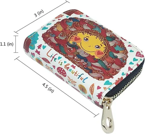 Vista 2 de MOYYO Funda de cuero con cremallera para tarjetas de crédito RFID para mujeres y niñas
