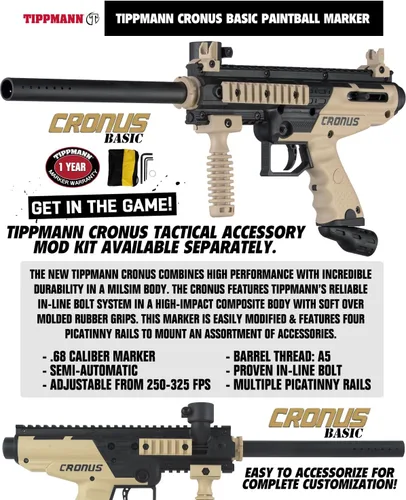 Vista 3 de Maddog Tippmann Cronus Basic Paintball Gun Marker and Accessory Starter Packages [HPA] Marker, 48ci/3000psi Compressed Air Tank, Mask, Hopper