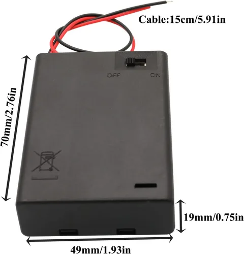 Vista 4 de Paquete de soporte de batería AA de 4.5 V, 3 fundas de soporte de batería AA de 1.5 V con cables de cable e interruptor de encendido/apagado