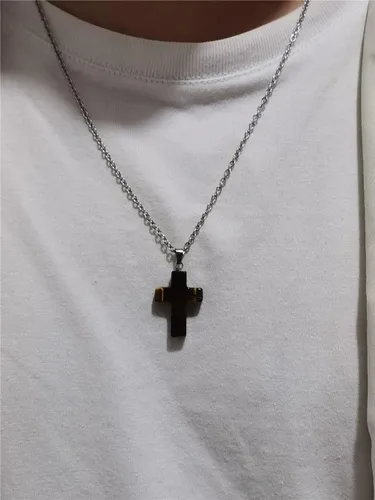 Vista 3 de Collar pequeño y delicado con dije de cruz con cuentas de semillas de turquesa bohemia, gargantilla para mujeres y hombres, joyería de fe para regalo