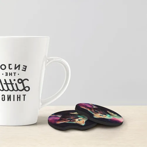 Vista 4 de Portavasos para automóvil con estampado de gato Galaxy para portavasos universales antideslizantes, paquete de 2 soportes para tazas, almohadilla