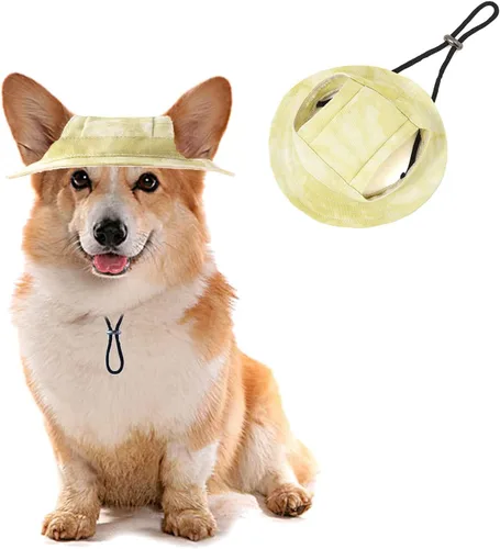 Vista 7 de HDKUW Sombreros de cubo para perro, gorra redonda para perro con orificio para las orejas, ajustable para viajes al aire libre, protección solar