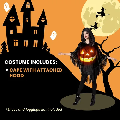 Vista 4 de Fun World Disfraz de Jack-O-Lantern Poncho para mujer, color negro, NegroNaranja