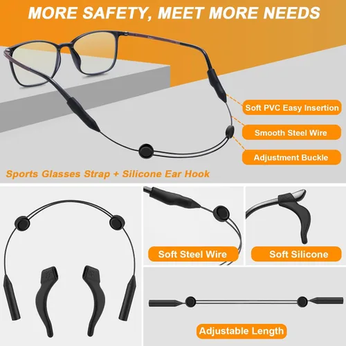 Vista 2 de Yeahxing Ray-Ban Meta - Paquete de 4 correas de 12 pulgadas para lentes de ojos con retenedor para el oído, retenedor de gafas, sin cola